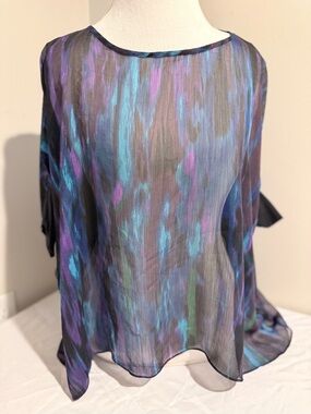Express Sheer Abstract Brushstroke Top - Blue & Purple